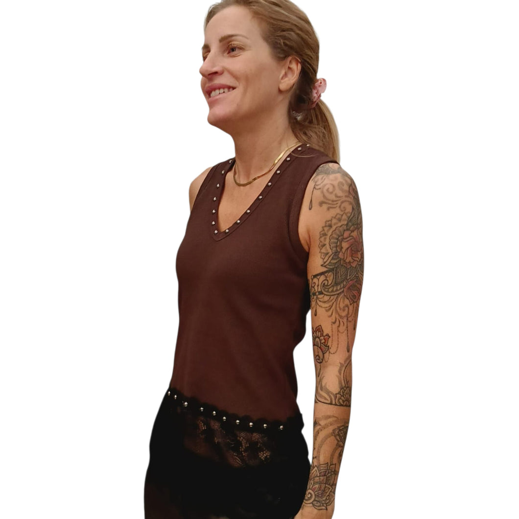 Have one-Canotta con borchie e pizzo