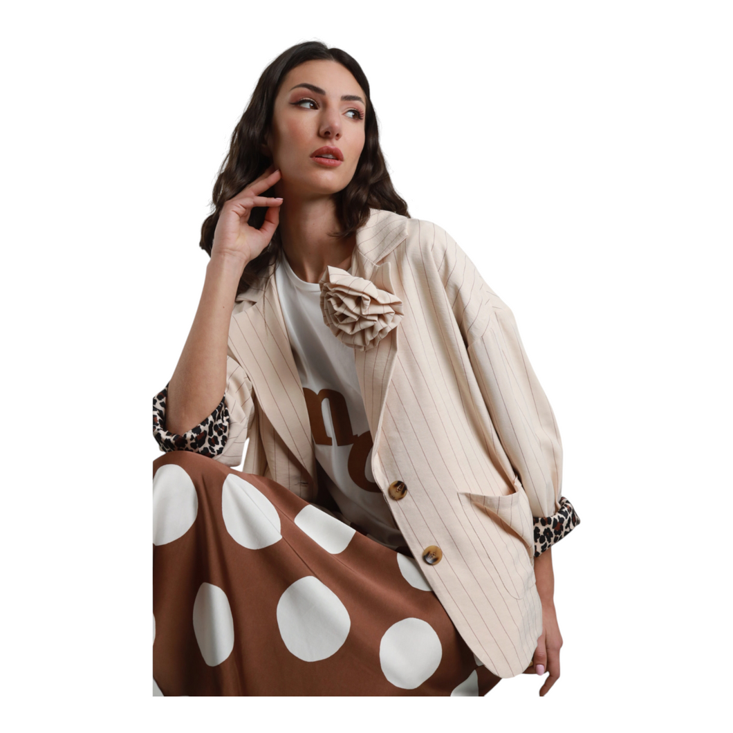 Susy mix - Giacca over gessata con fiore Taglia unica