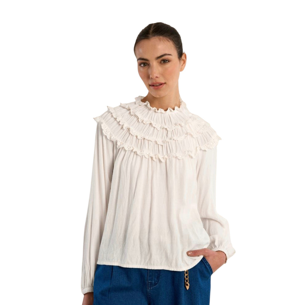Camicia dritta con volant ricamati