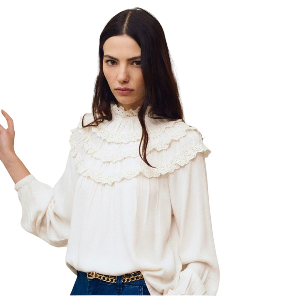 Camicia dritta con volant ricamati