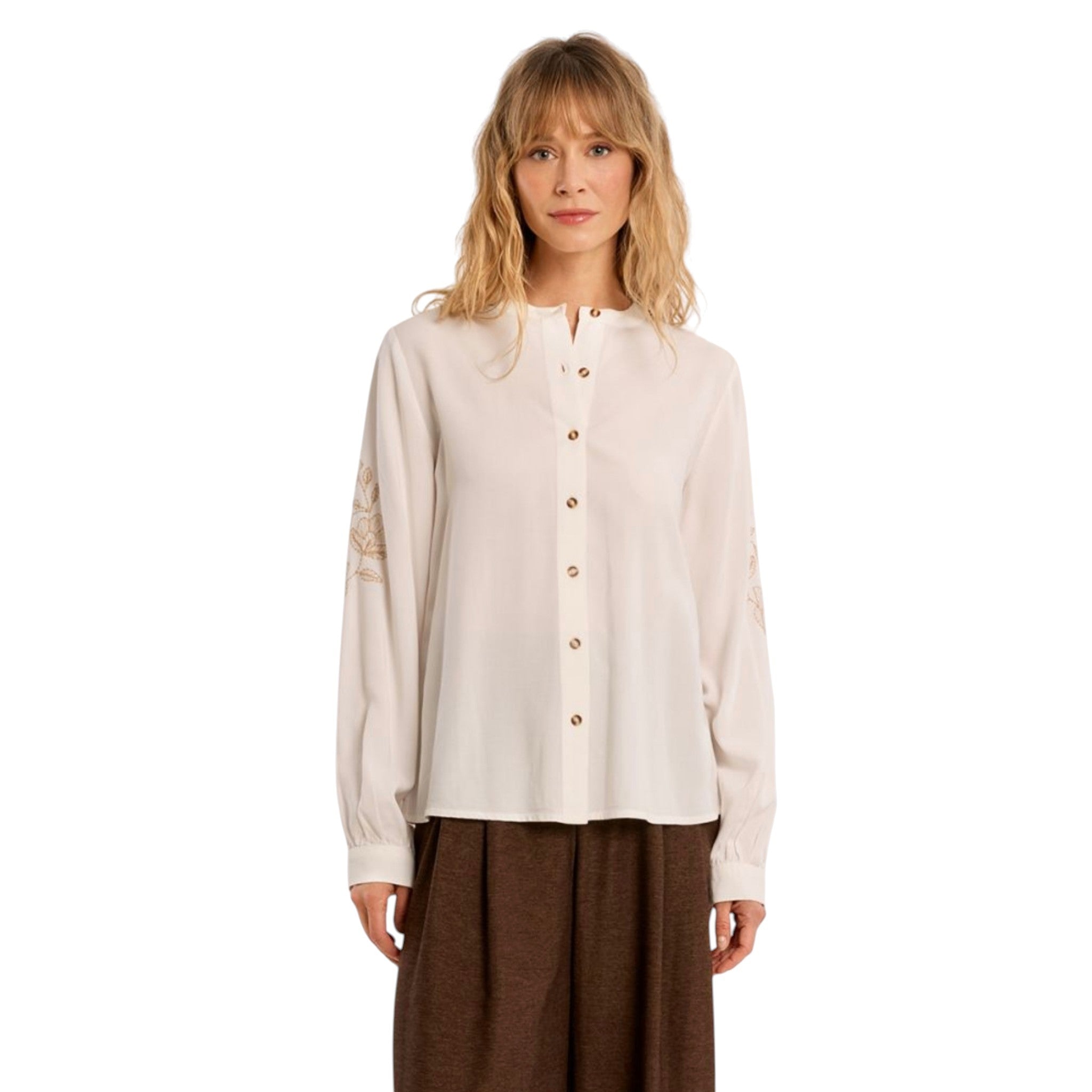 Camicia ricamata con colletto alla coreana
