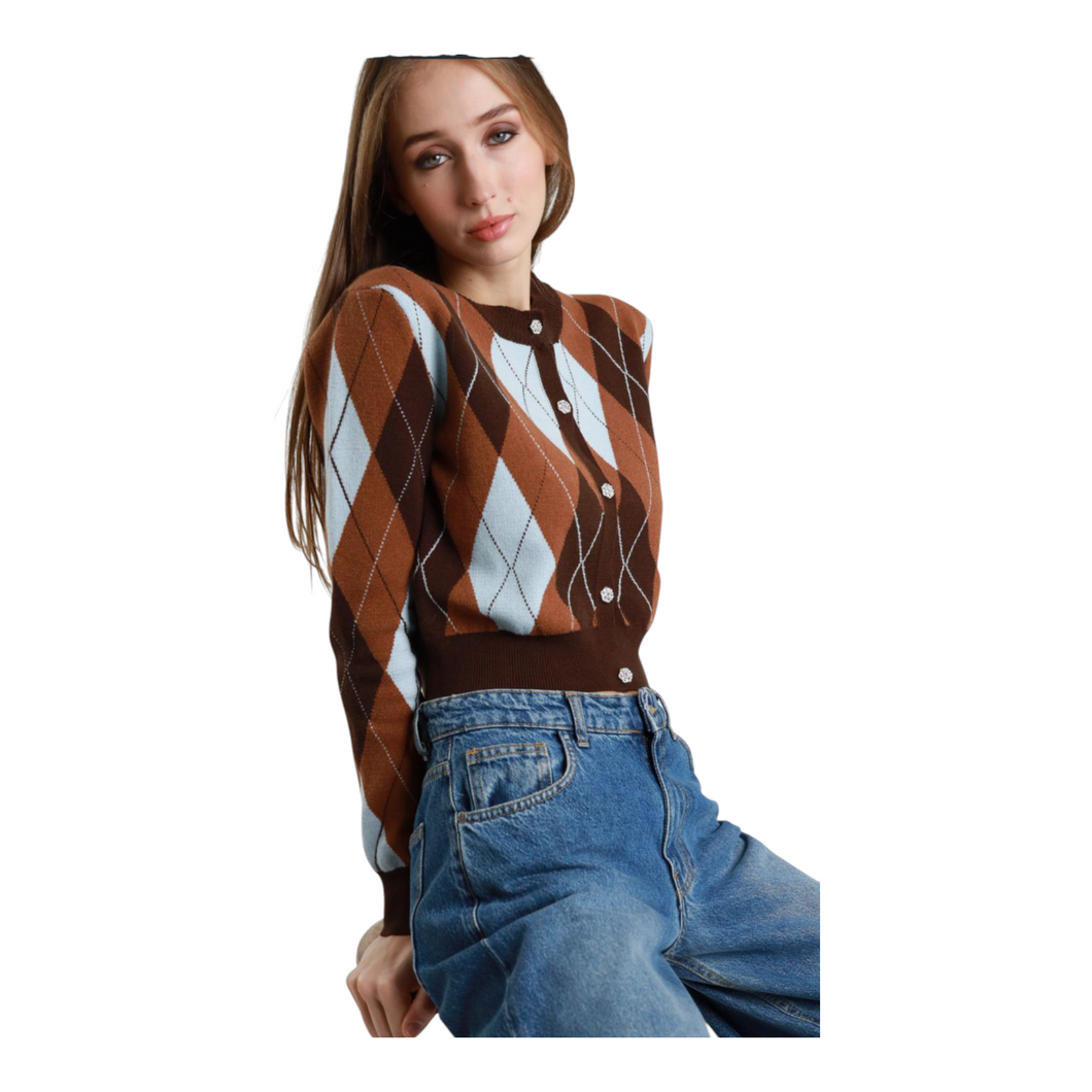 Susy mix - Cardigan a rombi con bottoni gioiello.