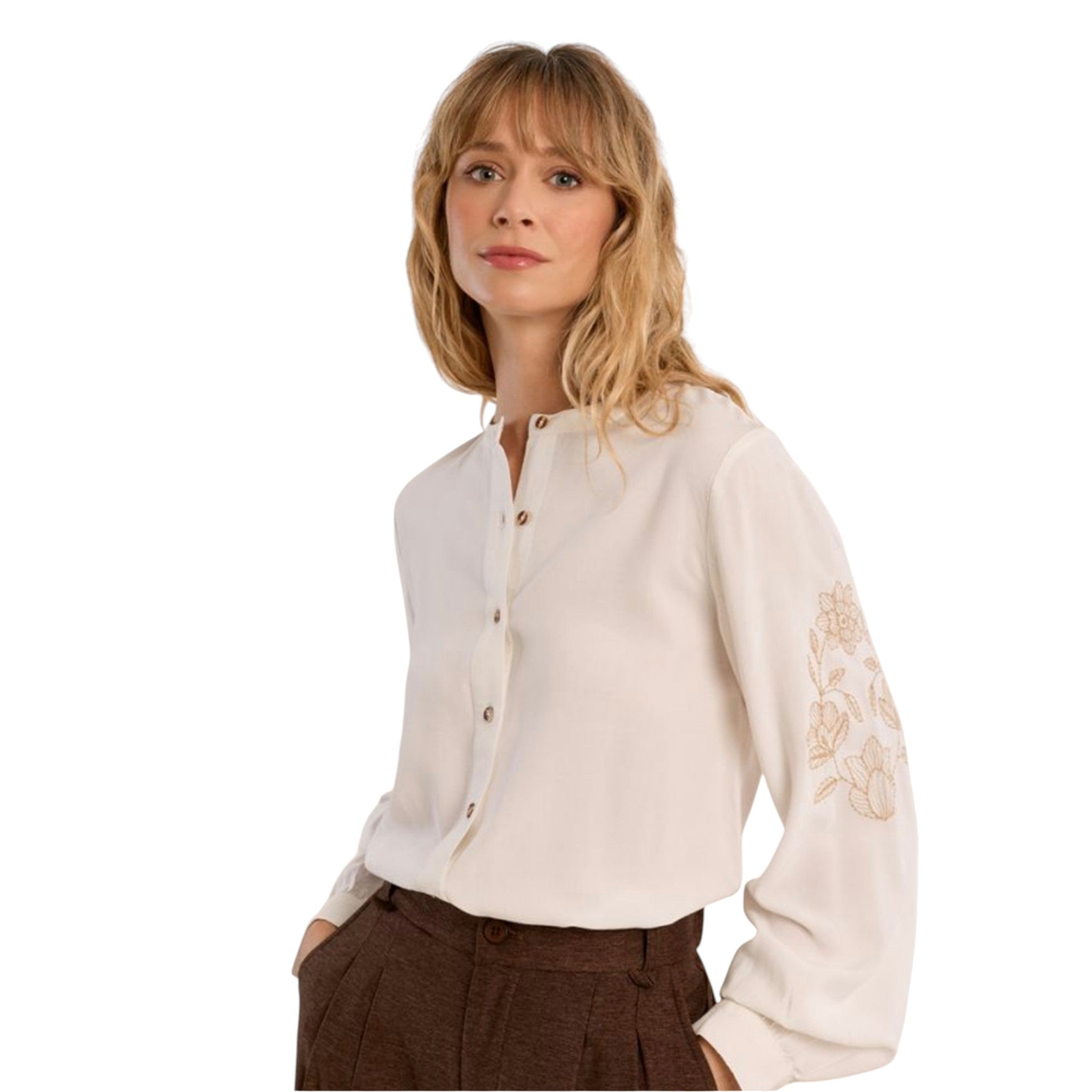 Camicia ricamata con colletto alla coreana